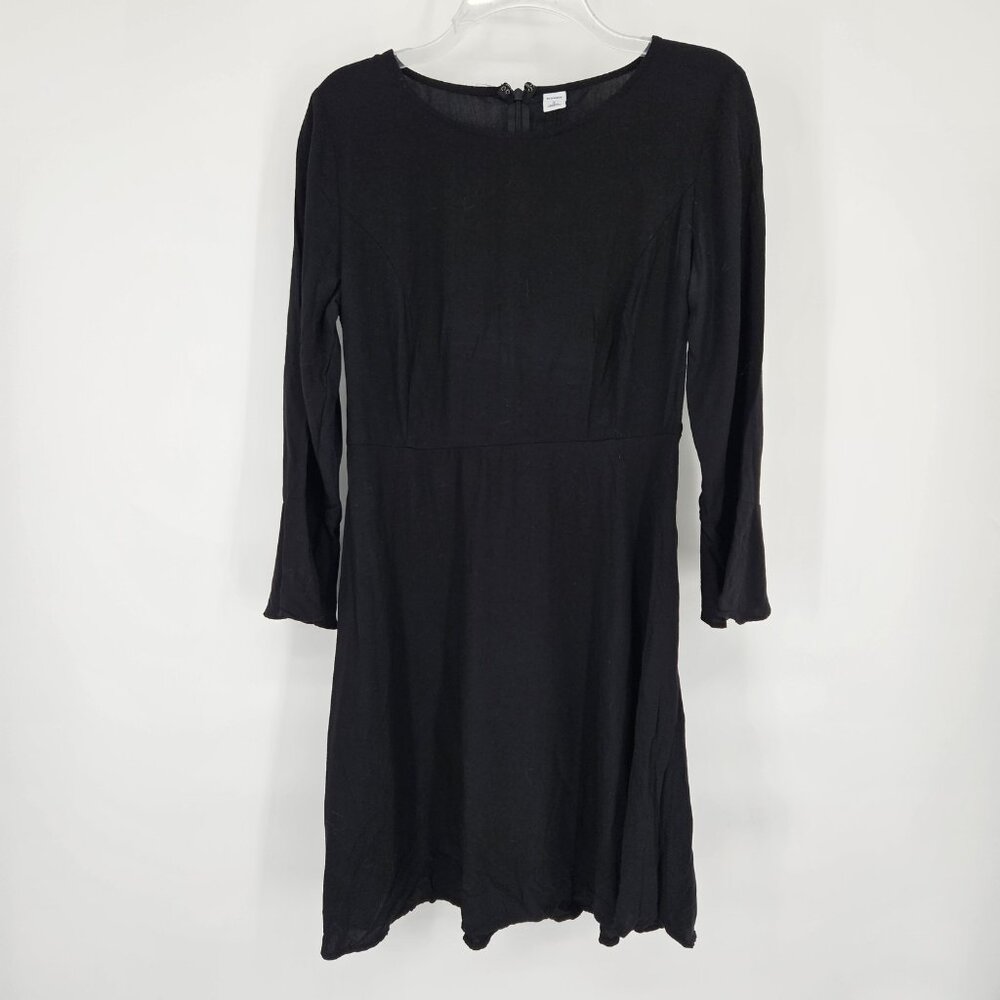 Old Navy Dress Womens Small Black LS Fluted Sleeve Rayon Viscose Fit Flare
